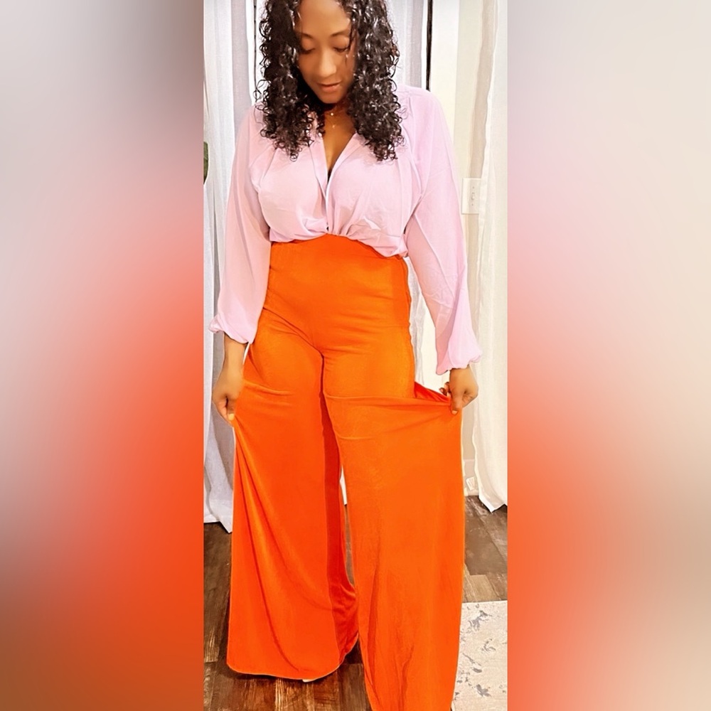 High-Waist Wide-Leg Palazzo Pants in Bright Orange